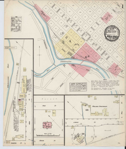 Midland Michigan 1884 - Fire Insurance Index - Old Map Reprint