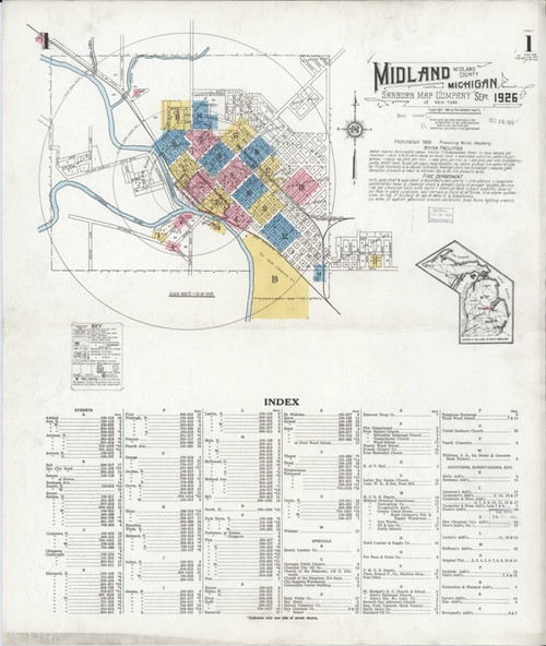 Midland Michigan 1926 - Fire Insurance Index - Old Map Reprint