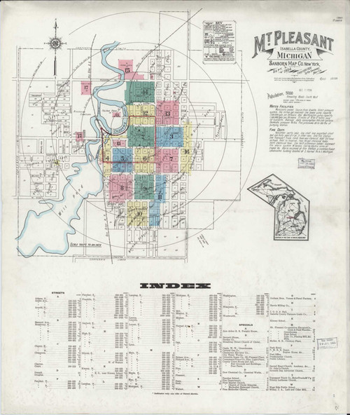 Mount Pleasant Michigan 1924 - Fire Insurance Index - Old Map Reprint