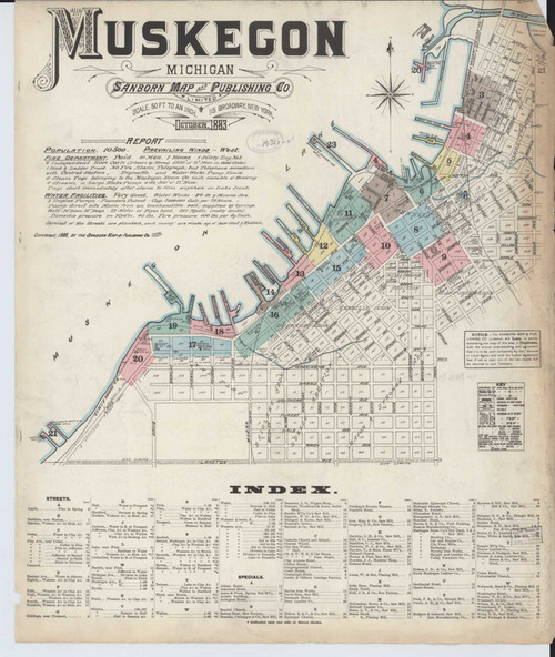 Muskegon Michigan 1883 - Fire Insurance Index - Old Map Reprint