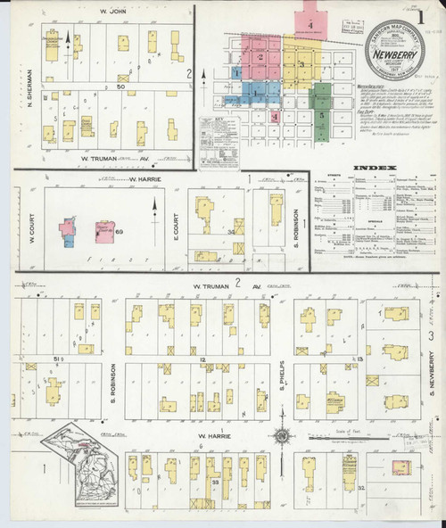 Newberry Michigan 1917 - Fire Insurance Index - Old Map Reprint