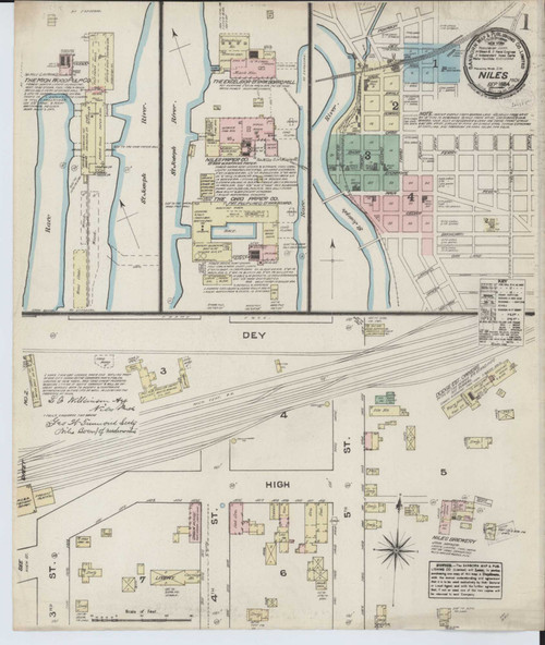 Niles Michigan 1884 - Fire Insurance Index - Old Map Reprint