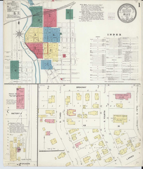 Niles Michigan 1907 - Fire Insurance Index - Old Map Reprint
