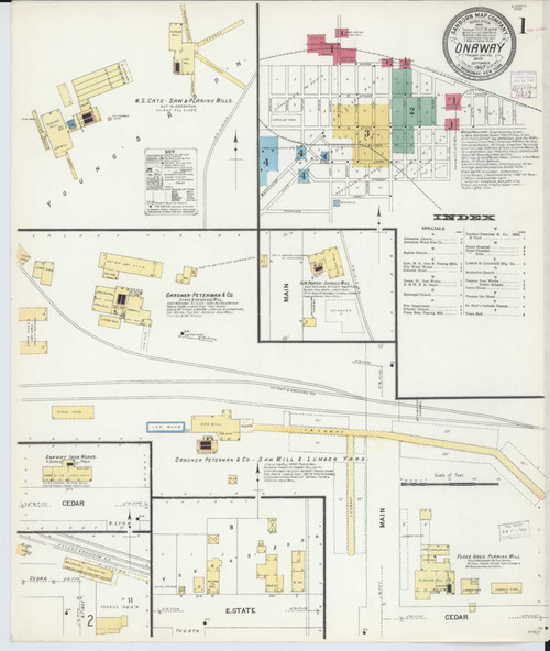 Onaway Michigan 1907 - Fire Insurance Index - Old Map Reprint