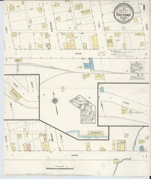 Onekama Michigan 1914 - Fire Insurance Index - Old Map Reprint