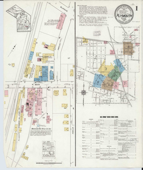 Plymouth Michigan 1918 - Fire Insurance Index - Old Map Reprint