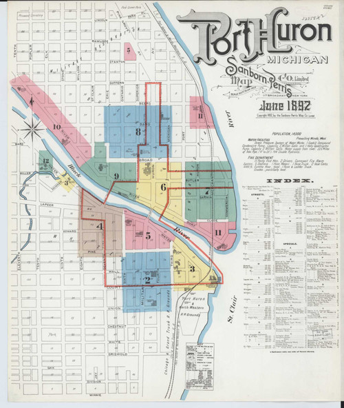 Port Huron Michigan 1892 - Fire Insurance Index - Old Map Reprint