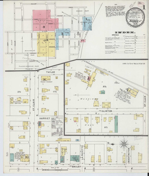 Romeo Michigan 1895 - Fire Insurance Index - Old Map Reprint