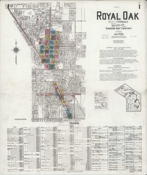 Royal Oak Michigan 1926 - Fire Insurance Index - Old Map Reprint