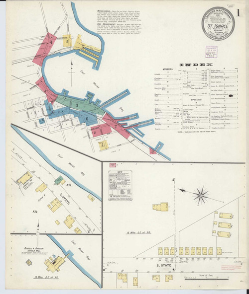 Saint Ignace Michigan 1907 - Fire Insurance Index - Old Map Reprint