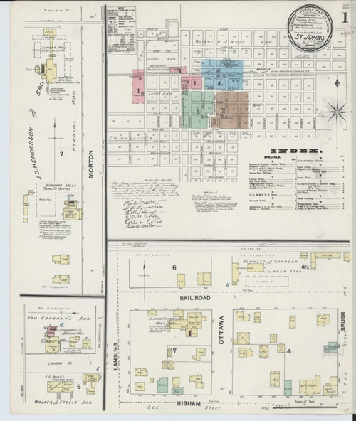 Saint Johns Michigan 1890 - Fire Insurance Index - Old Map Reprint