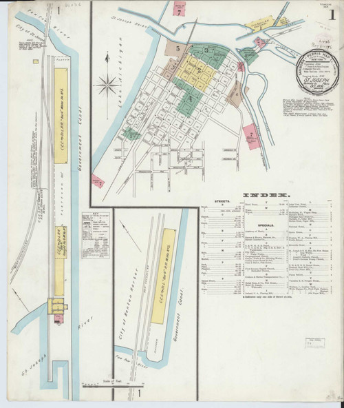 Saint Joseph Michigan 1896 - Fire Insurance Index - Old Map Reprint