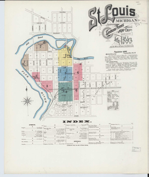 Saint Louis Michigan 1893 - Fire Insurance Index - Old Map Reprint