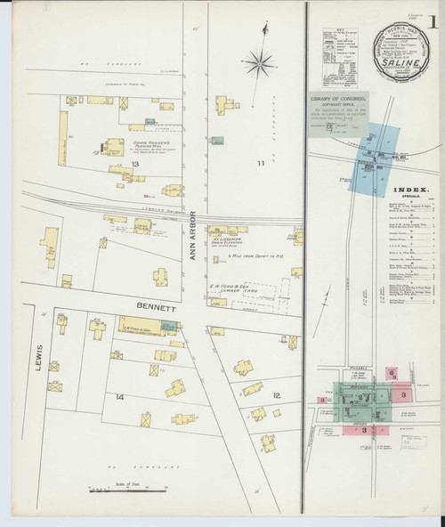 Saline Michigan 1893 - Fire Insurance Index - Old Map Reprint