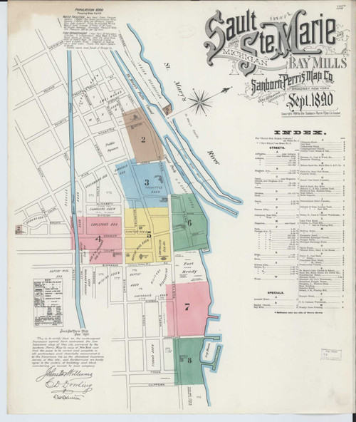 Sault Sainte Marie Michigan 1890 - Fire Insurance Index - Old Map Reprint