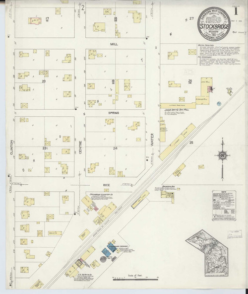 Stockbridge Michigan 1913 - Fire Insurance Index - Old Map Reprint