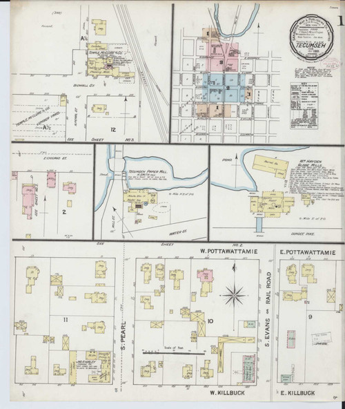 Tecumseh Michigan 1888 - Fire Insurance Index - Old Map Reprint