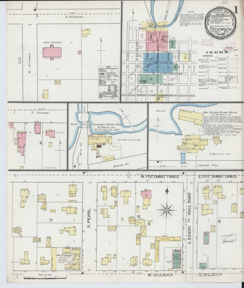 Tecumseh Michigan 1893 - Fire Insurance Index - Old Map Reprint