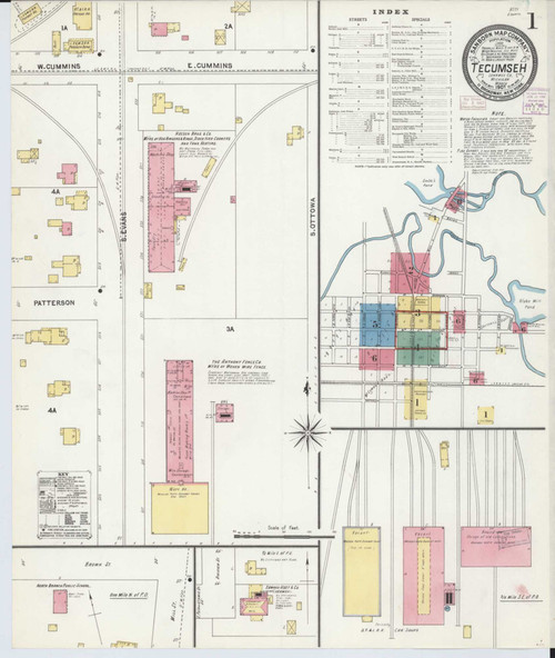 Tecumseh Michigan 1907 - Fire Insurance Index - Old Map Reprint