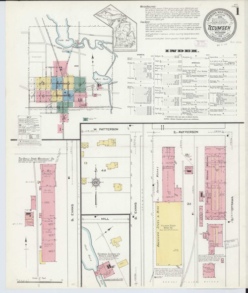 Tecumseh Michigan 1912 - Fire Insurance Index - Old Map Reprint