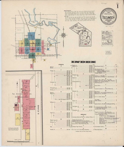 Tecumseh Michigan 1922 - Fire Insurance Index - Old Map Reprint