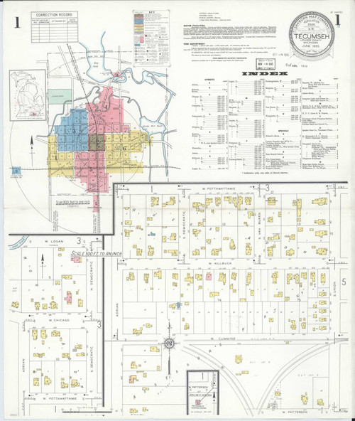 Tecumseh Michigan 1935 - Fire Insurance Index - Old Map Reprint