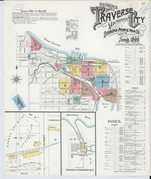Traverse City Michigan 1899 - Fire Insurance Index - Old Map Reprint
