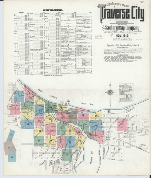Traverse City Michigan 1910 - Fire Insurance Index - Old Map Reprint