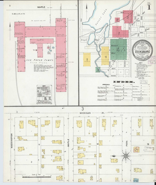 Vicksburg Michigan 1904 - Fire Insurance Index - Old Map Reprint