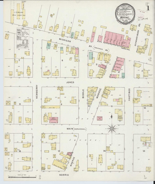Wayne Michigan 1895 - Fire Insurance Index - Old Map Reprint