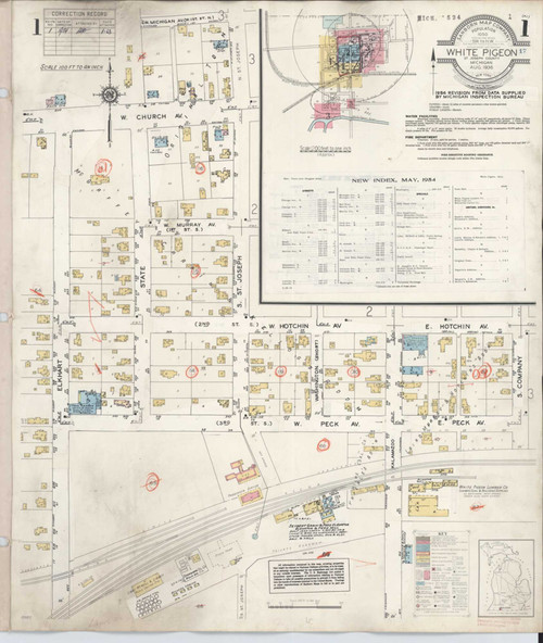 White Pigeon Michigan 1954 - Fire Insurance Index - Old Map Reprint
