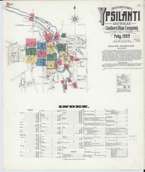 Ypsilanti Michigan 1909 - Fire Insurance Index - Old Map Reprint