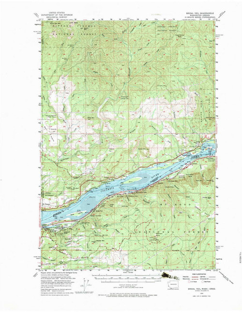 Bridal Veil, Oregon 1954 (1983) USGS Old Topo Map Reprint 15x15 WA Quad 240220