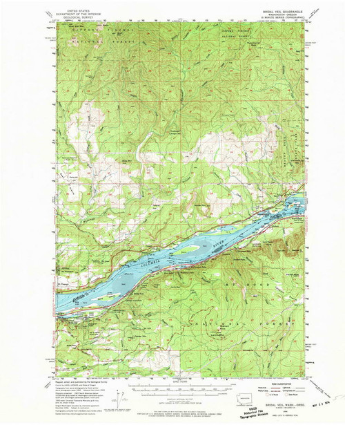 Bridal Veil, Oregon 1954 (1974) USGS Old Topo Map Reprint 15x15 WA Quad 240221