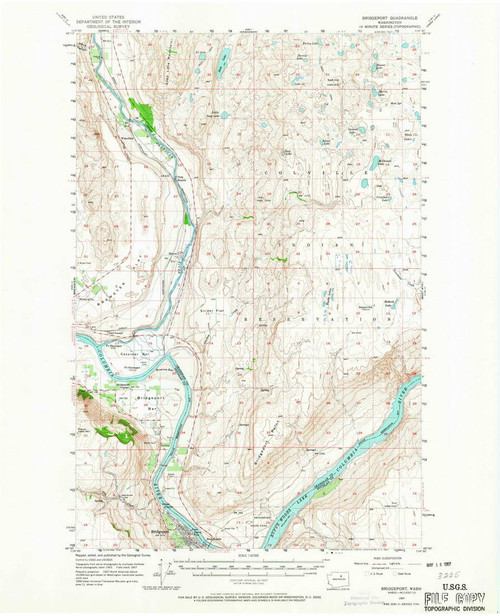 Bridgeport, Washington 1957 (1967) USGS Old Topo Map Reprint 15x15 WA Quad 240225