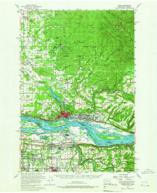 Camas, Washington 1954 (1966) USGS Old Topo Map Reprint 15x15 WA Quad 240317