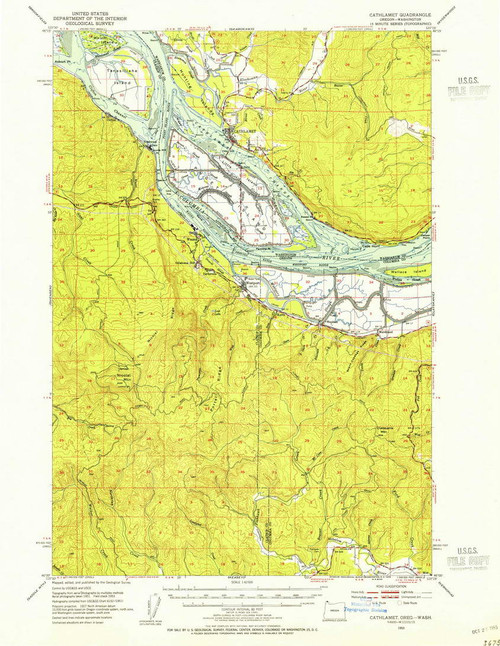 Cathlamet, Washington 1953 (1955) USGS Old Topo Map Reprint 15x15 WA Quad 282322