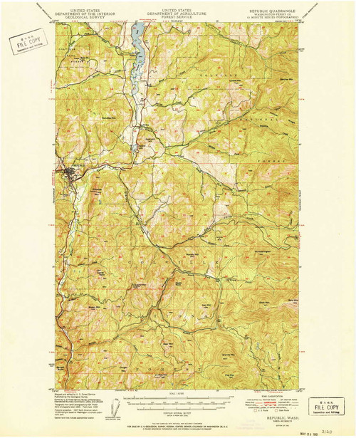Republic, Washington 1951 (1951) USGS Old Topo Map Reprint 15x15 WA Quad 243431
