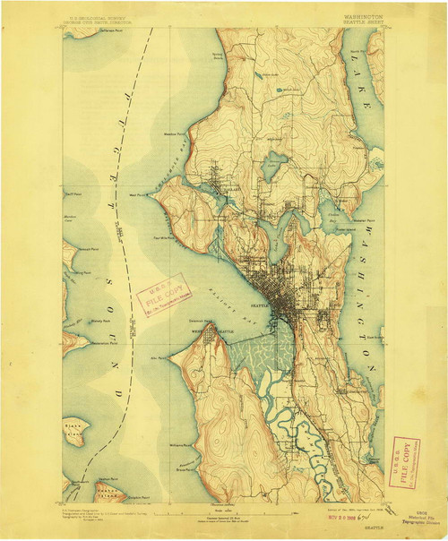 Seattle, Washington 1894 (1908) USGS Old Topo Map Reprint 15x15 WA Quad 243637
