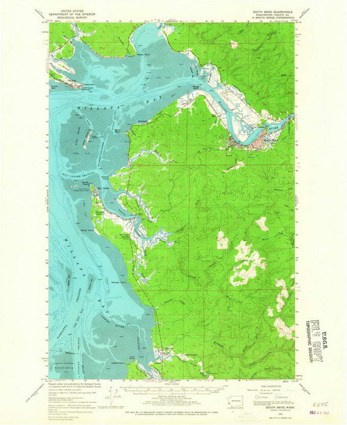 South Bend, Washington 1957 (1967) USGS Old Topo Map Reprint 15x15 WA Quad 243869