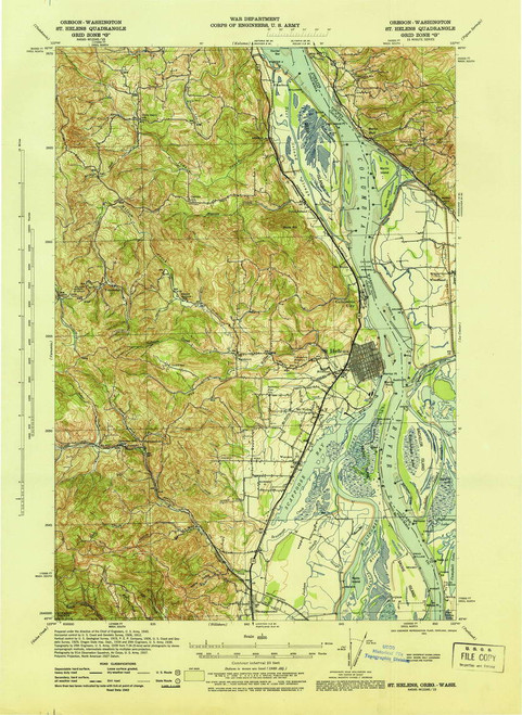 St Helens, Oregon 1943 (1943) USGS Old Topo Map Reprint 15x15 WA Quad 282905