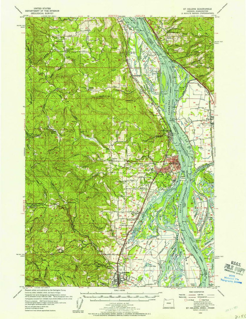 St Helens, Oregon 1954 (1957) USGS Old Topo Map Reprint 15x15 WA Quad 282908