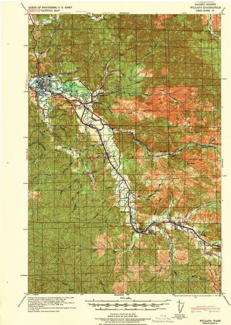 Willapa, Washington 1943 (1943) USGS Old Topo Map Reprint 15x15 WA Quad 244710