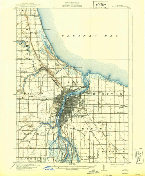 Bay City, Michigan 1919 (1943) USGS Old Topo Map Reprint 15x15 MI Quad 277989