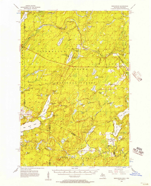 Beechwood, Michigan 1956 (1957) USGS Old Topo Map Reprint 15x15 MI Quad 277997