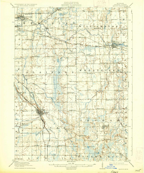 Mason, Michigan 1911 (1933) USGS Old Topo Map Reprint 15x15 MI Quad 278328