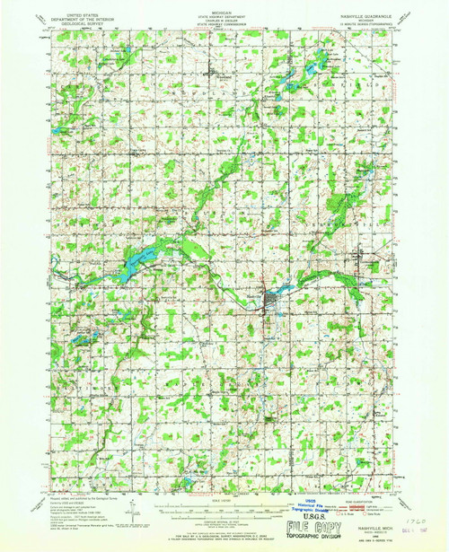 Nashville, Michigan 1950 (1967) USGS Old Topo Map Reprint 15x15 MI Quad 278363