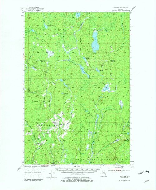 Ned Lake, Michigan 1955 (1982) USGS Old Topo Map Reprint 15x15 MI Quad 278369
