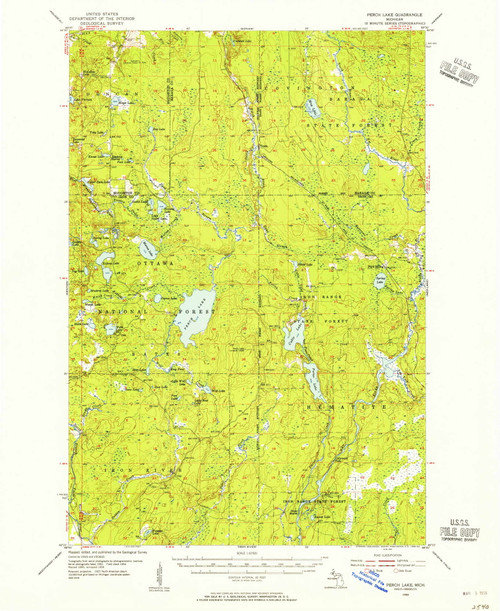 Perch Lake, Michigan 1954 (1956) USGS Old Topo Map Reprint 15x15 MI Quad 278415