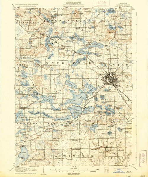 Pontiac, Michigan 1907 (1937) USGS Old Topo Map Reprint 15x15 MI Quad 278426